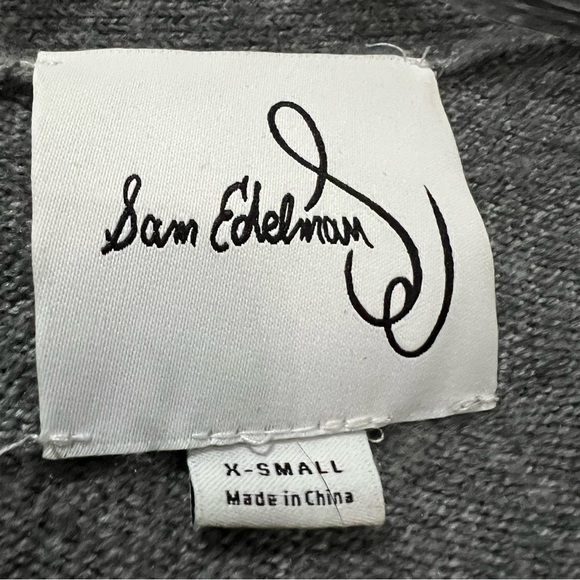 Sam Edelman XS Gray V Neck Button RUFFLED SLEEVES CARDIGAN SWEATER Vegan B4 - Picture 6 of 7